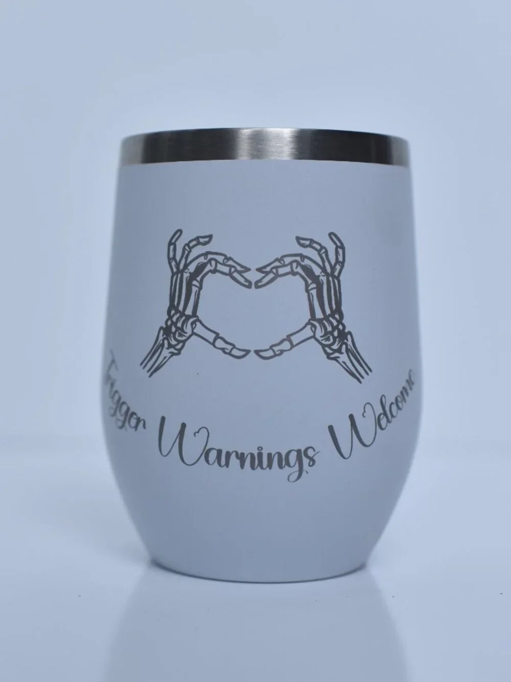 12oz Laser Engraved Stemless Wine Tumbler with Lid Mama Bruh Skeleton